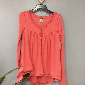 NWT Free People Coral Waffle Knit Thermal Top, Sz. XS